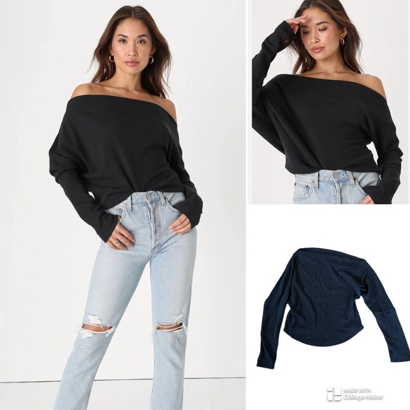 Free People Fuji Off-Shoulder Black top - Picture 1 of 5